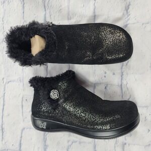 Alegria WOMENS SIZE EU 39 US 9 Meri Black Roses Faux Fur Lined Boots 553